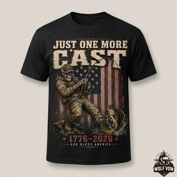 Just One More Cast 1776–2026 Men’s Patriotic Fishing T-Shirt