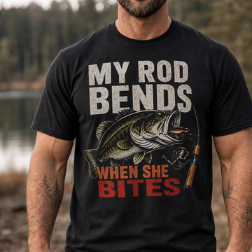 My Rod Bends When She Bites Fishing T-Shirt