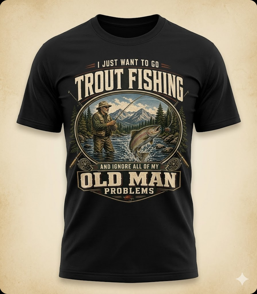 Trout Fishing Old Man Problems T-Shirt