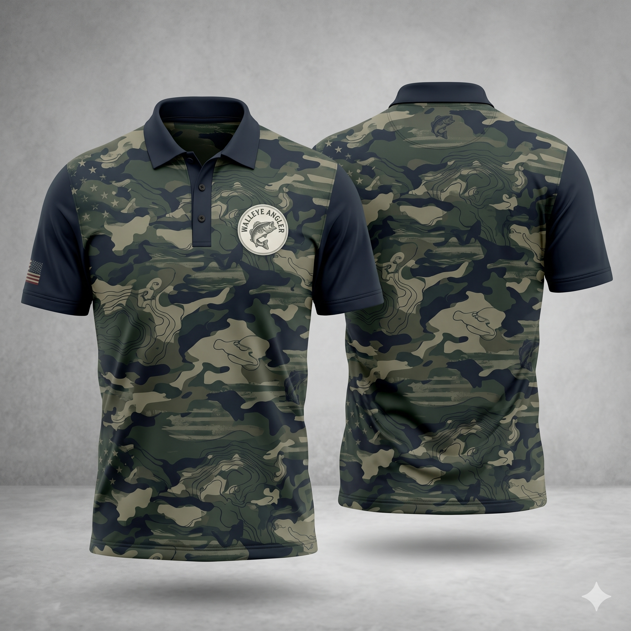 Walleye Angler Men’s Camo Performance Fishing Polo Shirt